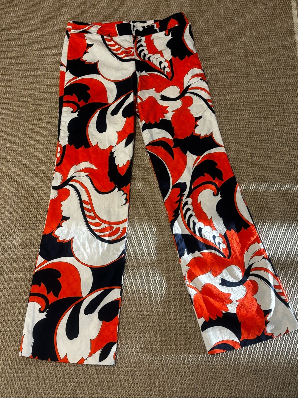 Bold Abstract Print Wide-Leg Pants - Orange, Navy & White